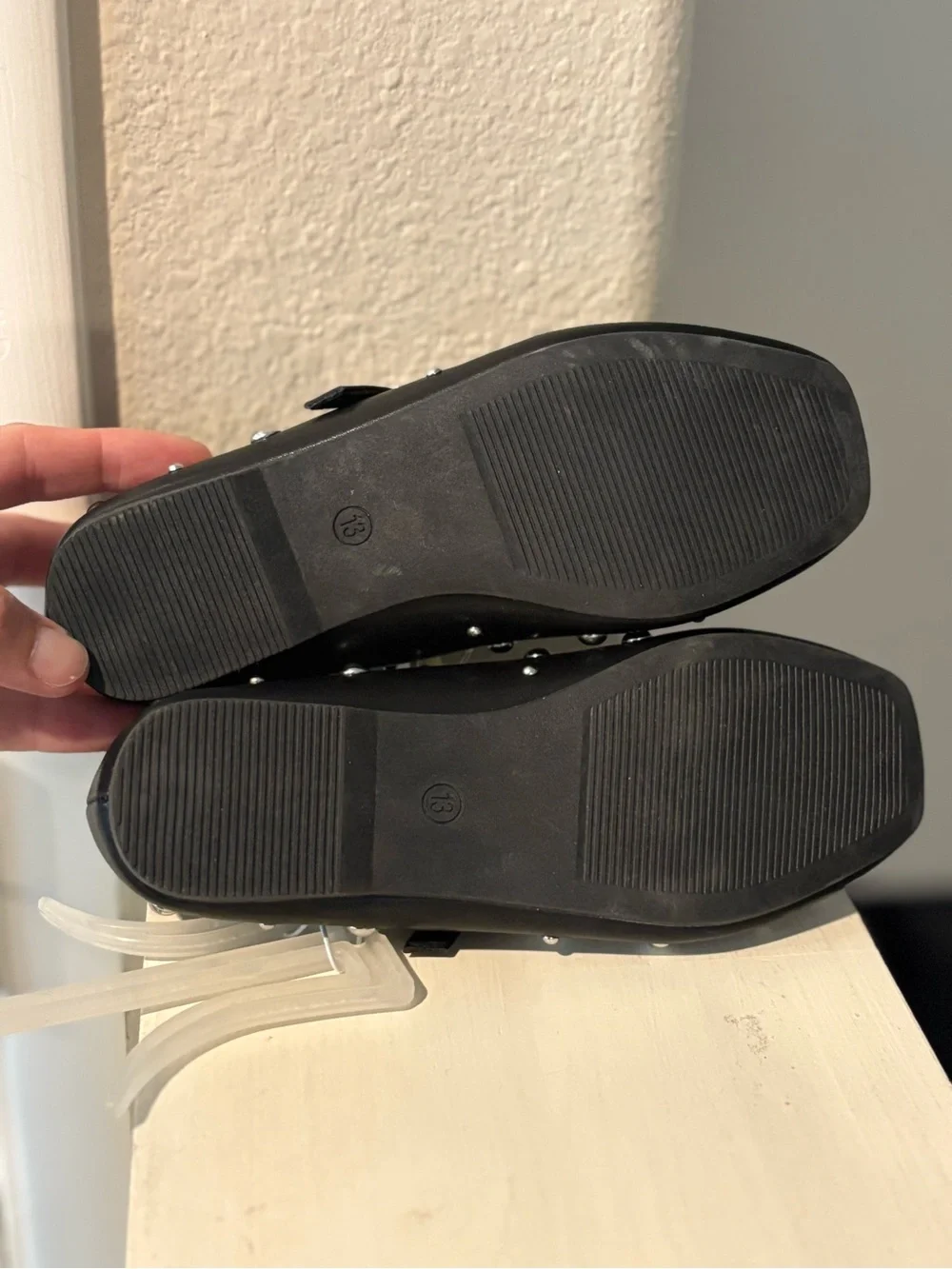Art Class Big Girls Size 13 Ballet Flats with Adjustable Strap Black Silver Stud